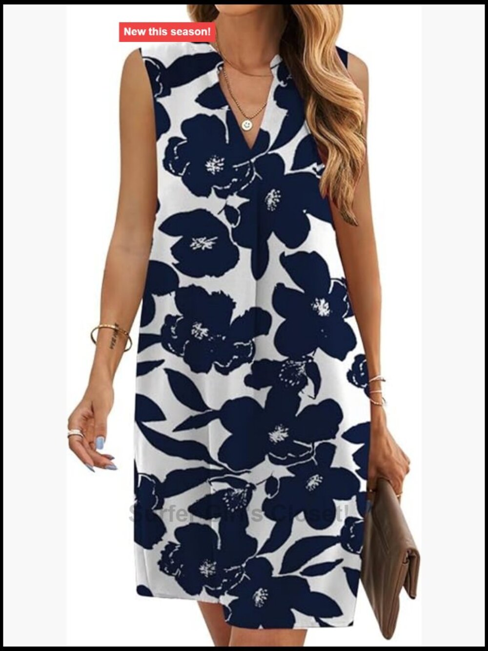 Women Sleeveless V Neck Shift Dress Floral Casual Mini Sundress Summer